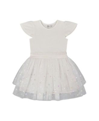 Deux par Deux - Girls' Bi-Material Dress with Glitter Hearts Skirt- Little Kid