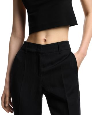 Linen Straight Leg Flat Front Trousers