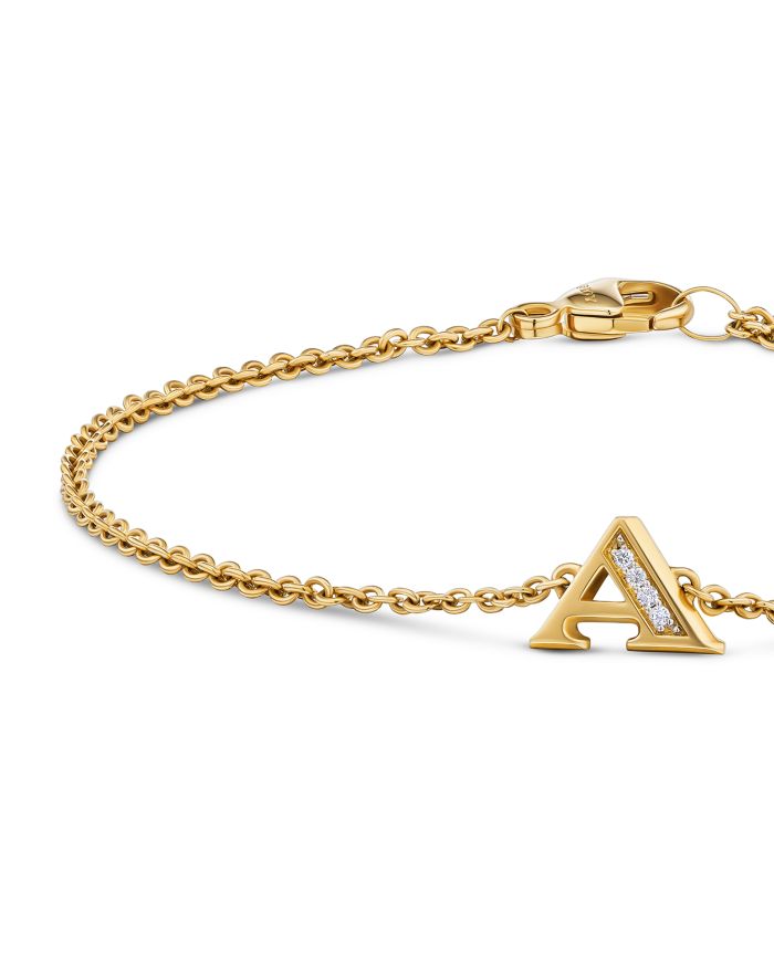 Petite Pavé Initial Chain Bracelet 18K Yellow Gold with Diamond