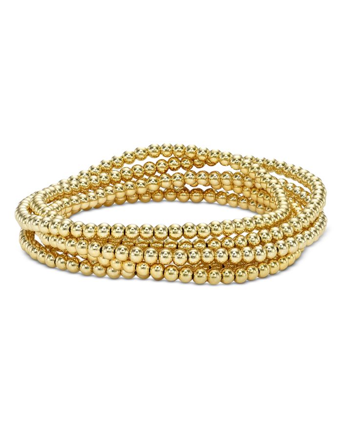 Gold Vermeil Beaded Stretch Bracelets, Set of 5