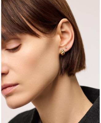 Solid Yellow Gold Rope Huggie Studs