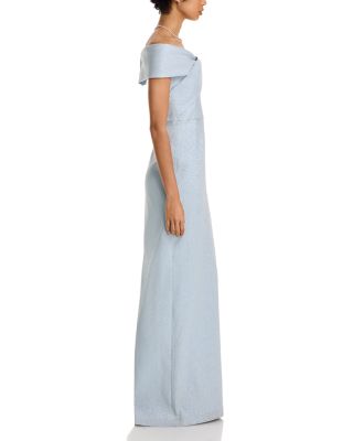 Metallic Jacquard Off-the-Shoulder Gown