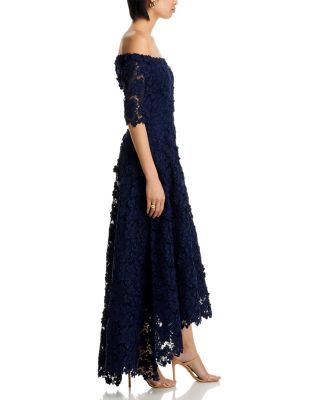 3D Flower Lace Off Shoulder High Low Gown