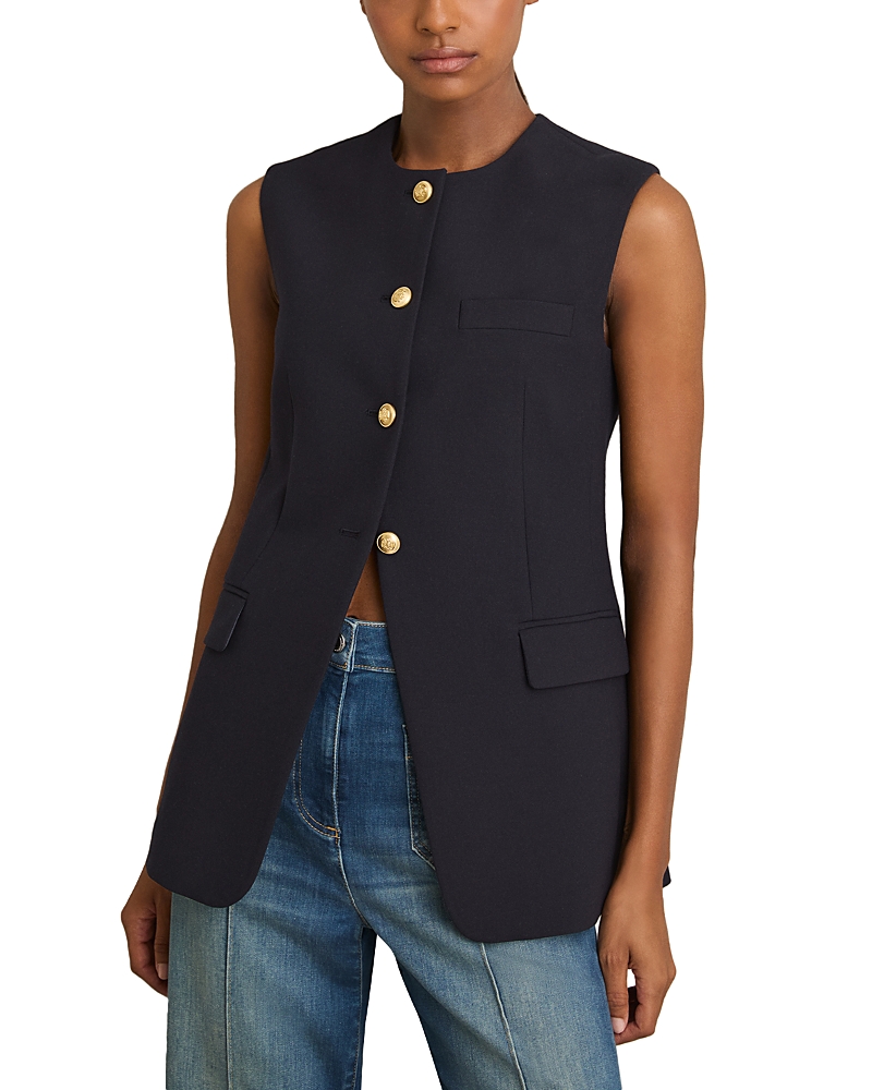 Shop Reiss Athena High Neck Long Line Waistcoat In Navy