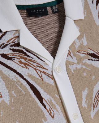 Kyes Short Sleeve Knitted Leaf Regular Fit Button Down Shirt