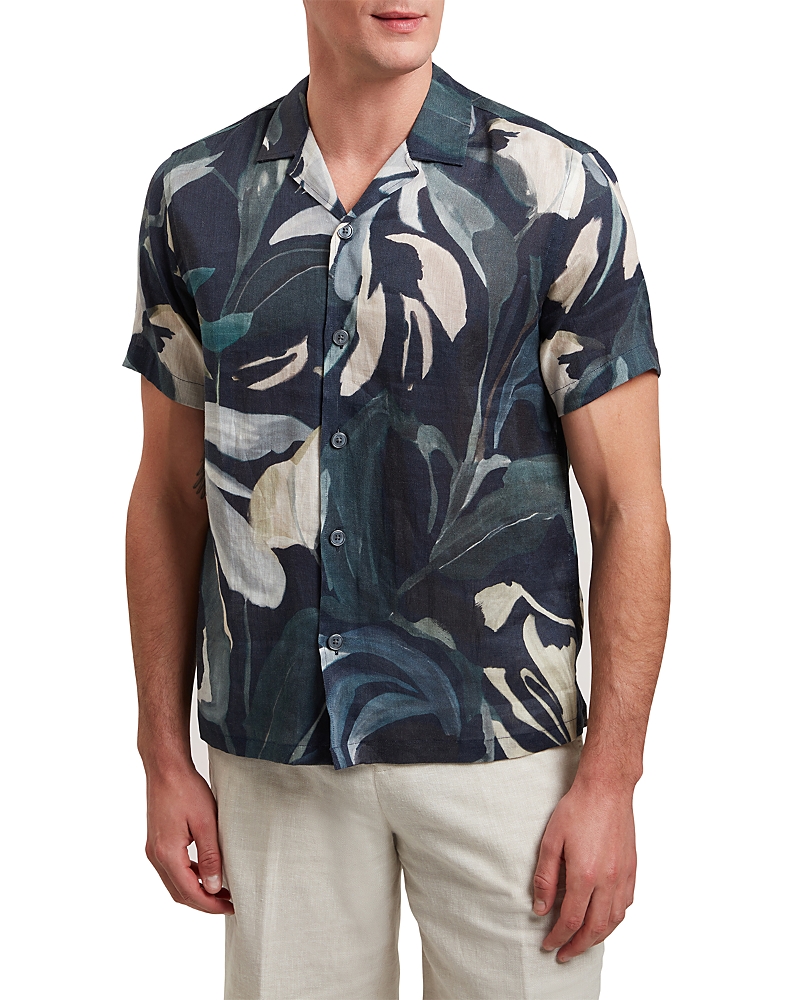 Ted Baker Rognski Tropical Floral Linen Short Sleeve Relaxed Fit Button Down Shirt In Multi