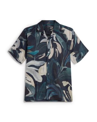 Rognski Tropical Floral Linen Short Sleeve Relaxed Fit Button Down Shirt