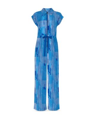 Stripe Print Zip Front Jumpsuit