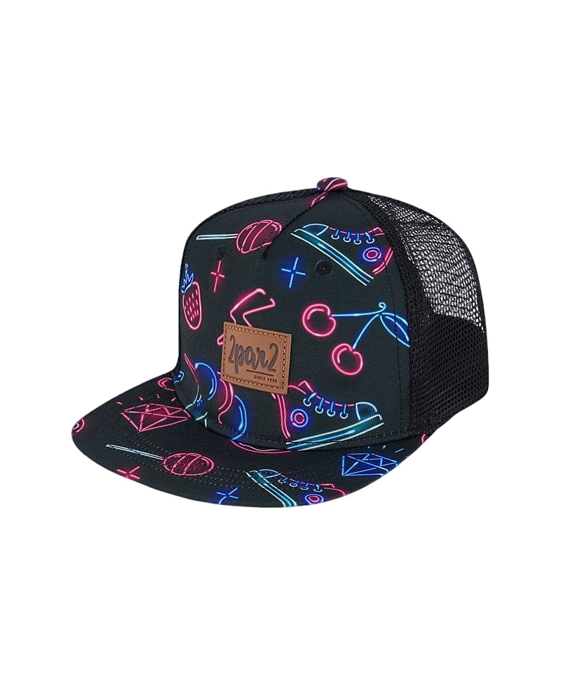 Deux Par Deux Girl's Printed Cap Black And Blue And Pink Items In Black And Blue And Pink Items