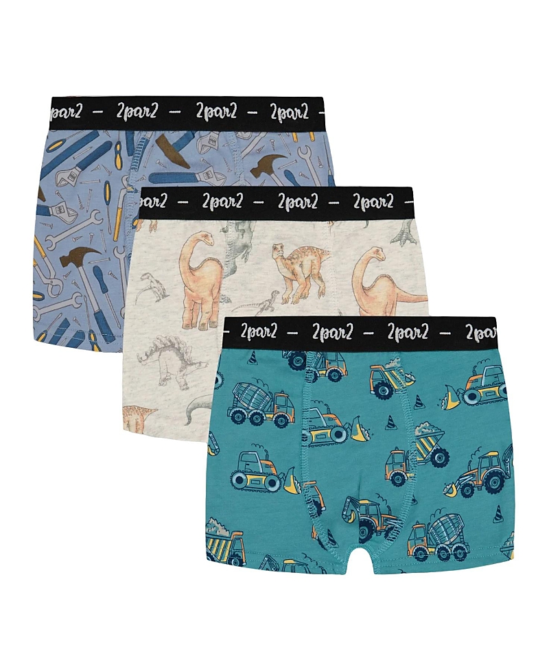 Deux Par Deux Boy's Printed Organic Cotton Boxer Shorts (3 Pack) Multicolored