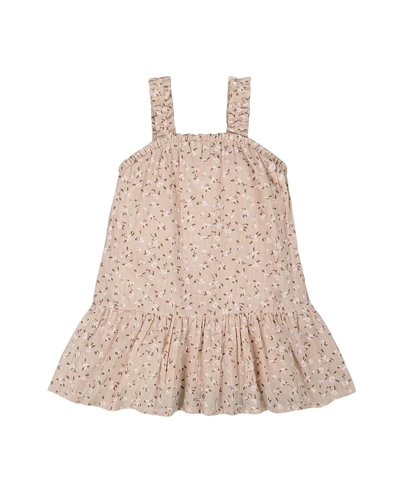 Deux Par Deux Girl's Printed Eyelet Dress Beige And Small Flowers In Beige And Small Flowers