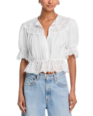 Eyelet Puff Sleeve Tie Top - Exclusive