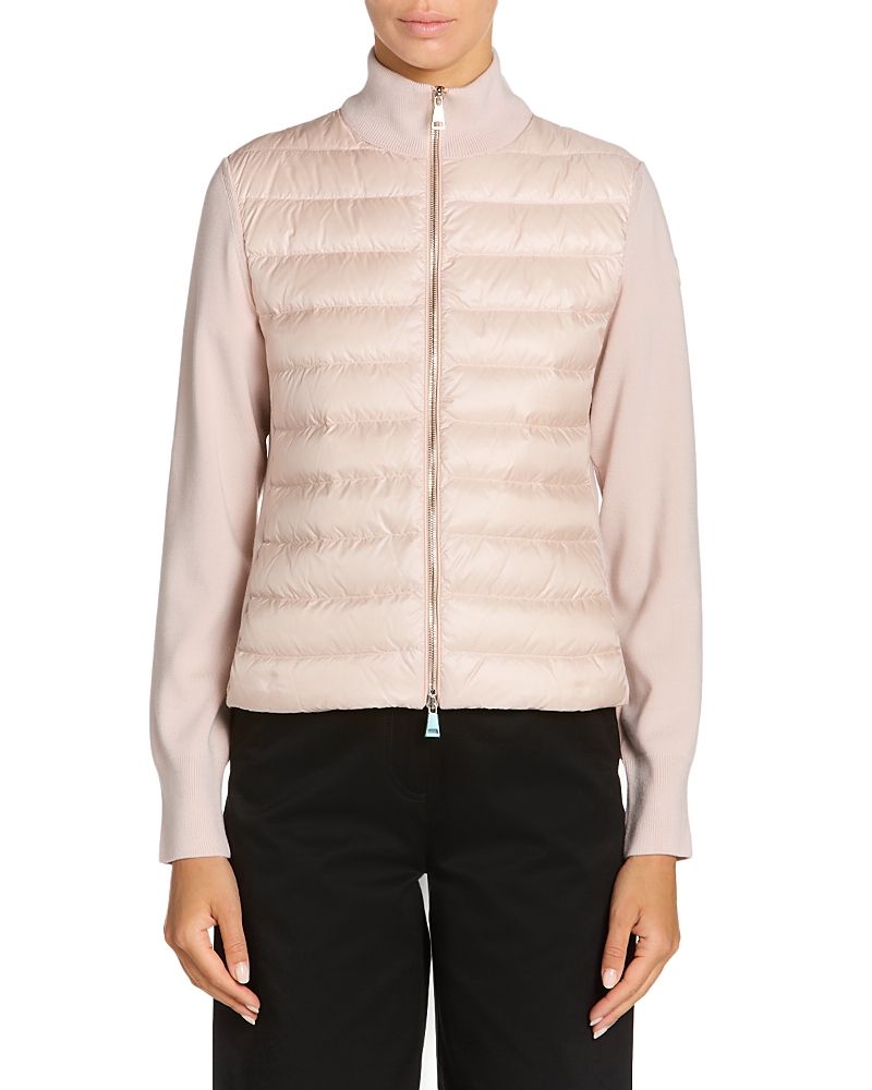 Moncler Wool Quilted Cardigan In Pink