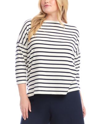 Karen Kane - Stripe Three Quarter Sleeve Boatneck Top