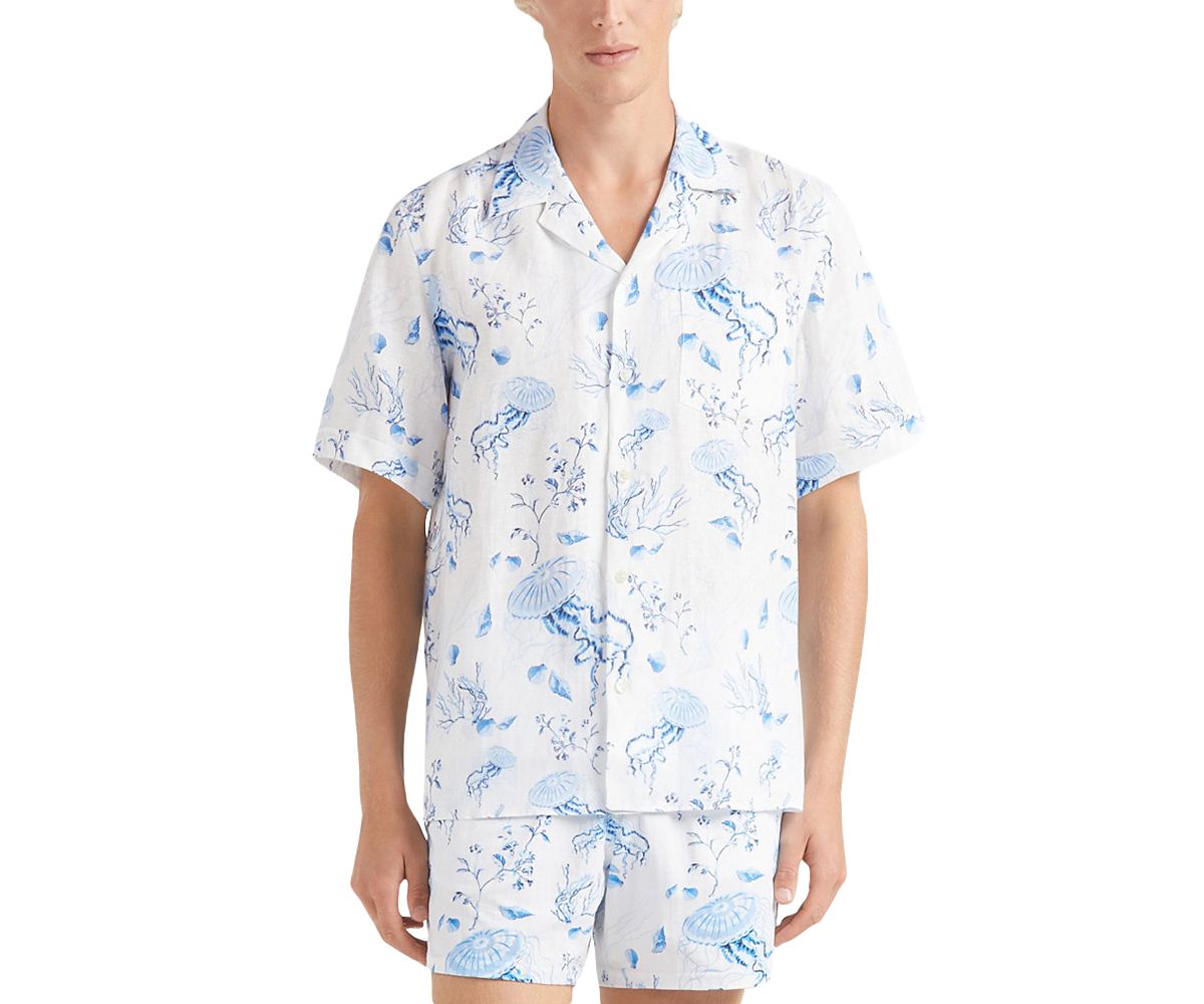 Vilebrequin Medusa & Shells Linen Button Down Camp Shirt