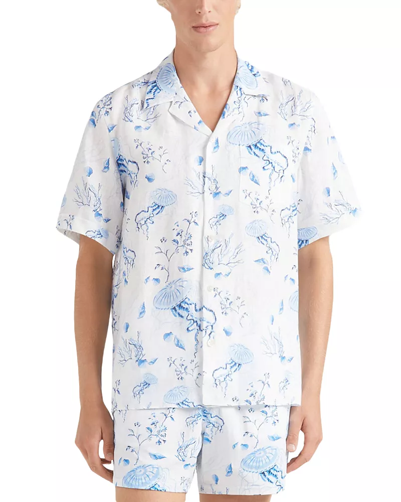 Vilebrequin Medusa & Shells Linen Button Down Camp Shirt