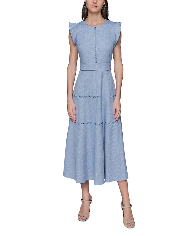 Karl Lagerfeld Lace Trim Midi Dress In Cambray