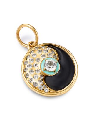 14K Yellow Gold White Topaz Yin Yang Charm 