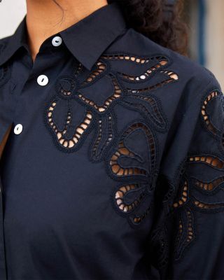 Long Sleeve Cutout Embroidery Shirt