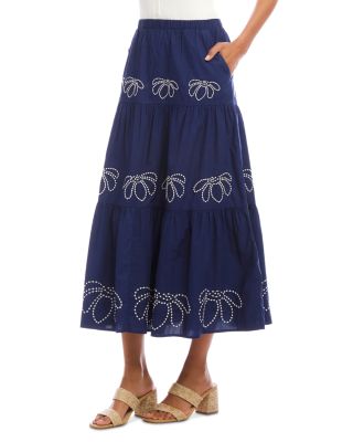 Embroidered Tiered Midi Skirt