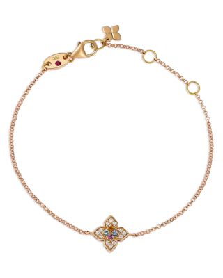 18K Rose Gold Venetian Princess Carnival Multi Gemstone & Diamond Flower Bracelet