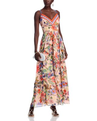 Floral Cascade Ruffle Maxi Dress