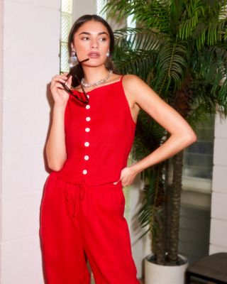 Elis Sleeveless Button Up Linen Top