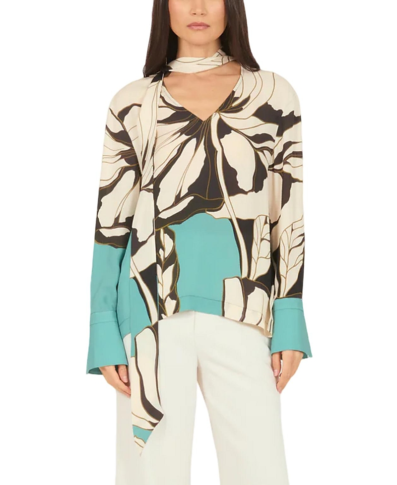 Shop Secret Mission Chiara Blouse In Cyan Green Abstract Floral