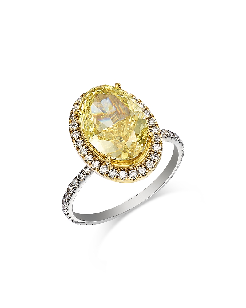 Bloomingdale's Fine Collection Certified Lab Grown White & Yellow Oval Diamond Halo Engagement Ring in 18K White & Yellow Gold, 4.5 tcw