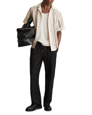 Striped Crochet Short Sleeve Camp Shirt