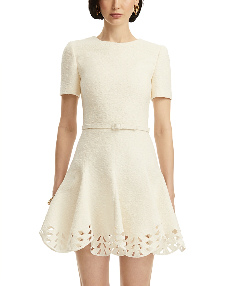 OSCAR DE LA RENTA OSCAR DE LA RENTA SHORT SLEEVE CUTOUT HEM TWEED DRESS