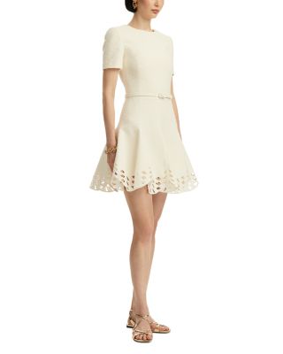 Short Sleeve Cutout Hem Tweed Dress 