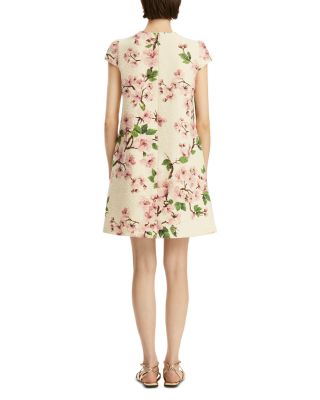 Cap Sleeve Embroidered Cherry Blossom Tweed Dress