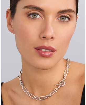 Sterling Silver Signature Caviar Mixed Link Statement Necklace, 18"