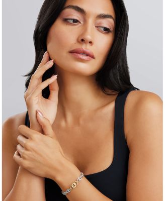 18K Yellow Gold &amp; Sterling Silver Signature Caviar Diamond Interlocking Ring Link Bracelet