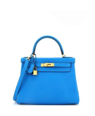 Pre-Owned HERMES Kelly 28 Handbag Blue Evercolor with Gold Hardware