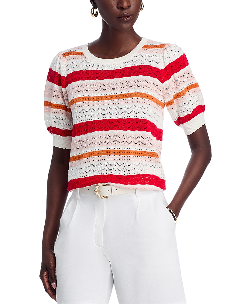 T Tahari Elbow Blouson Sleeve Pointelle Stitch Sweater