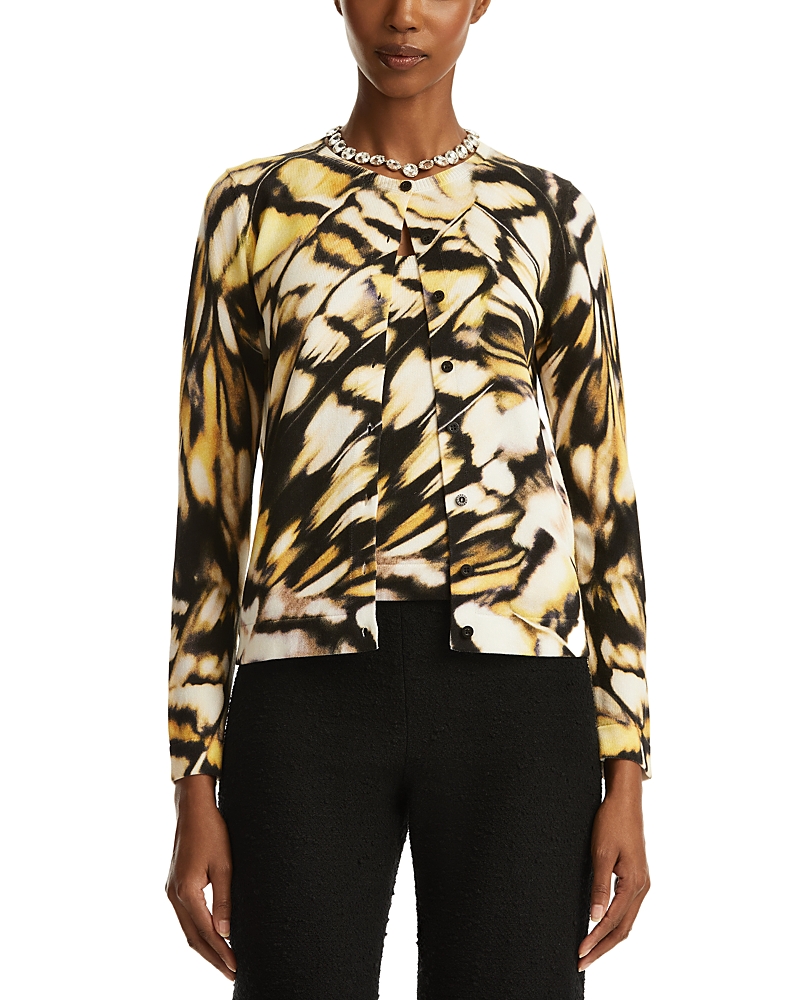 Oscar De La Renta Butterfly-printed Crewneck Cardigan