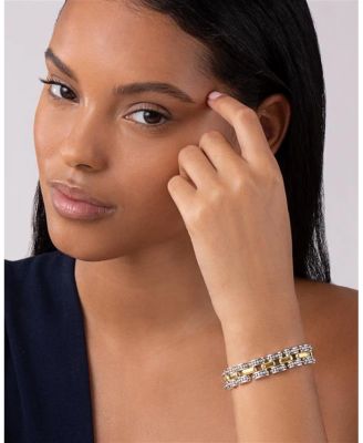 18K Yellow Gold & Sterling Silver High Bar Link Bracelet