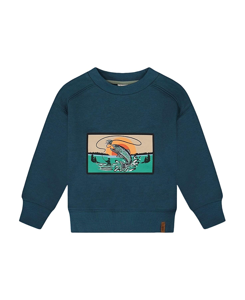 Deux Par Deux Little Boy's Pullover French Terry Graphic Sweatshirt Teal And Peach