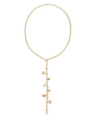 14K Yellow Gold Diamond & Cultured Freshwater Pearl Nautical Charm Lariat Necklace, 25"