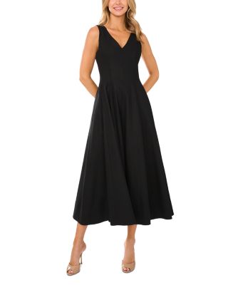 Sleeveless V Neck Pleated Maxi Dress