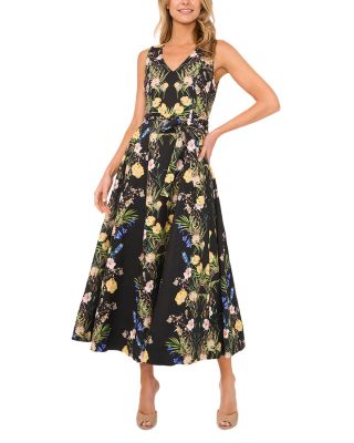 Floral Tie Neck Sleeveless Maxi Dress