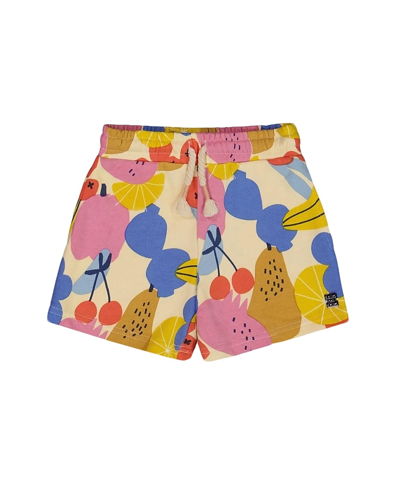 Deux Par Deux Girl's Printed French Terry Short Fruits On Yellow Background