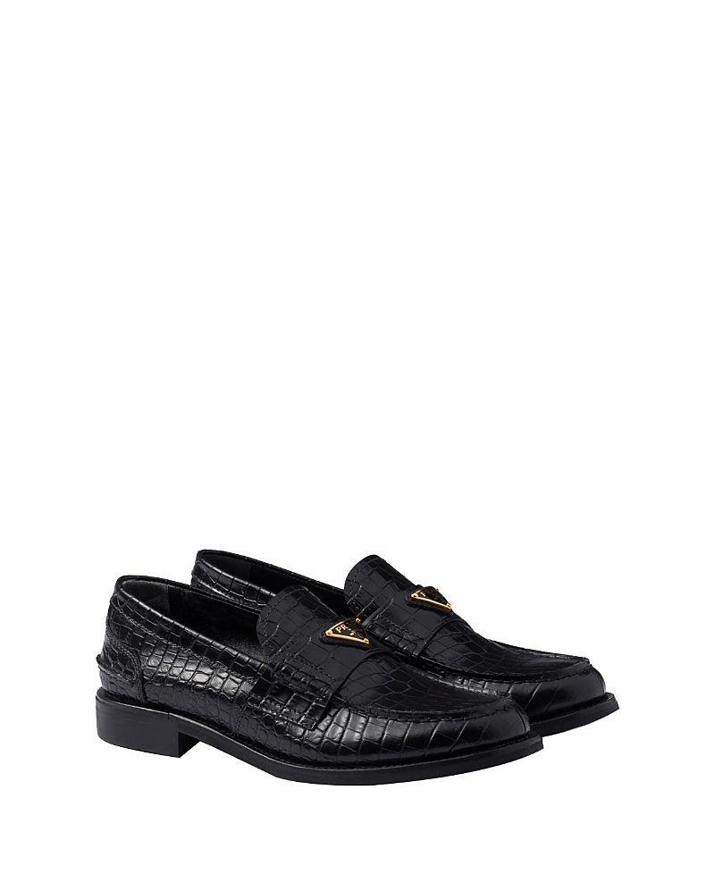 Prada Women's Croco-Print Leather Loafers