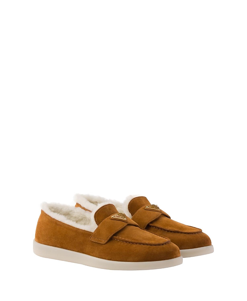 Prada Loafer Aus Wildleder Und Lammfell In Brown