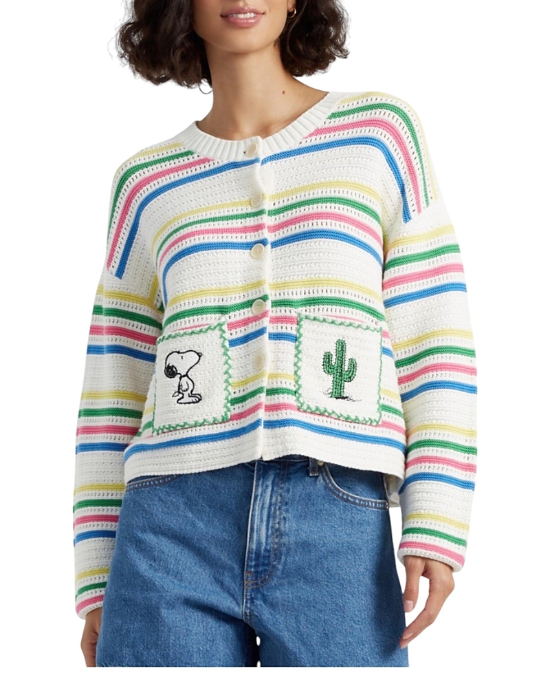 Chinti & Parker X Snoopy Peanuts Vacation Cardigan In Cream