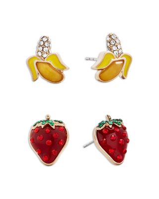 BAUBLEBAR - Fruit For Thought Pav&eacute; Banana & Strawberry Stud Earrings in Gold Tone, Set of 2
