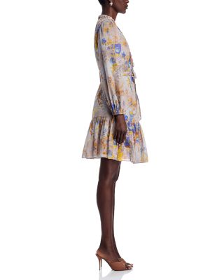 Hilary Floral Pintuck Flounce Mini Dress