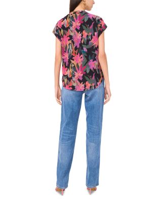 Printed Split Neck Short Sleeve Blouse